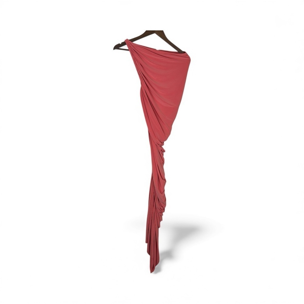 Norma Kamali Coral One Shoulder Ruched Midi Dress XS Bodycon Cocktail - Picture 6 of 8